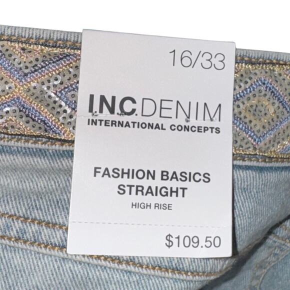 INC International Concepts Riviera High Rise Straight Leg Jean Sz 16/33 Blue NWT - Picture 7 of 9
